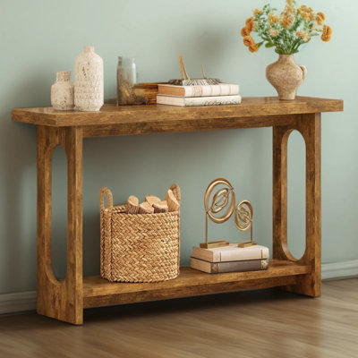 Farmhouse Console Table With Arch Design, 55 Inch Narrow Sofa Table For Entryway, Hallway, And Living Room, Rustic Wood Finish