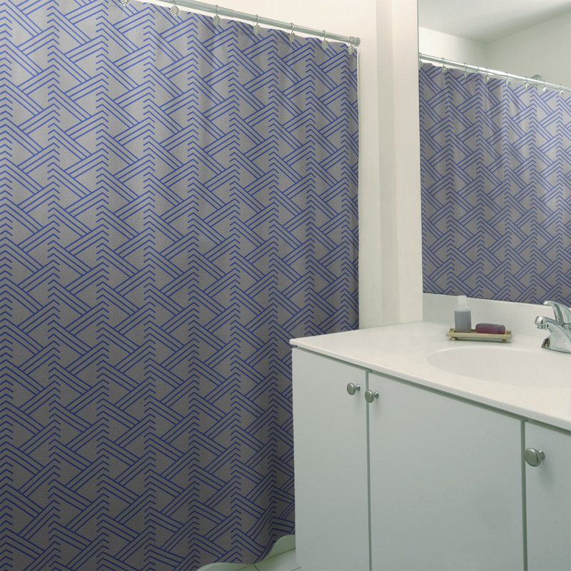 Geometric Shower Curtain with Liner Included, Grey/Blue