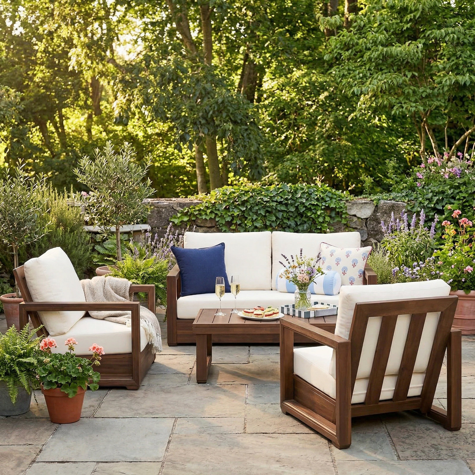 Donnie 4 Piece Sofa Seating Group with Cushions, Mocha