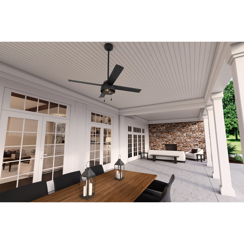 52" Matte Black Indoor/Outdoor Ceiling Fan with LED Light Kit
