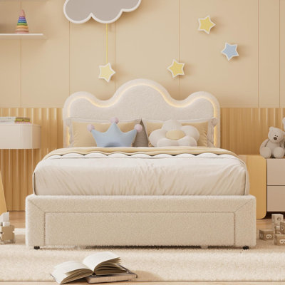 Lit double rembourré à DEL avec tiroirs de rangement et lit pour filles avec tête de lit