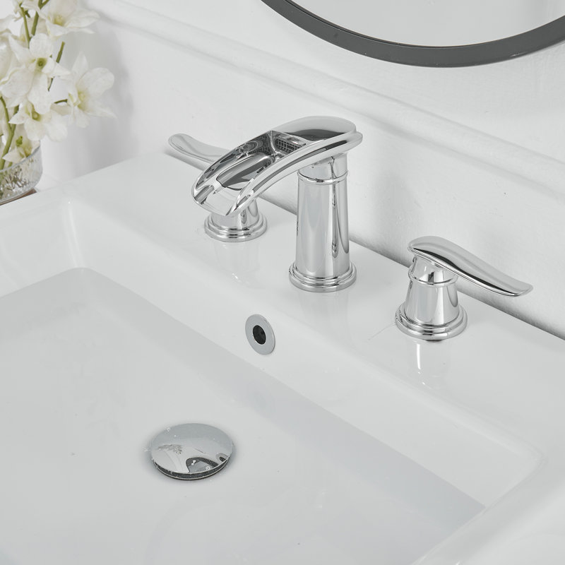 8 In. Waterfall Widespread 2-Handle Bathroom Faucet With Pop-Up Drain Assembly In Spot Resist, Polished Chrome