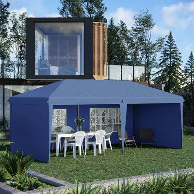 Portable Outdoor Gazebo - 10' X 20' Pop Up Canopy With Sidewalls Blue For Events Tent For Outdoor, Garden, Patio Activities