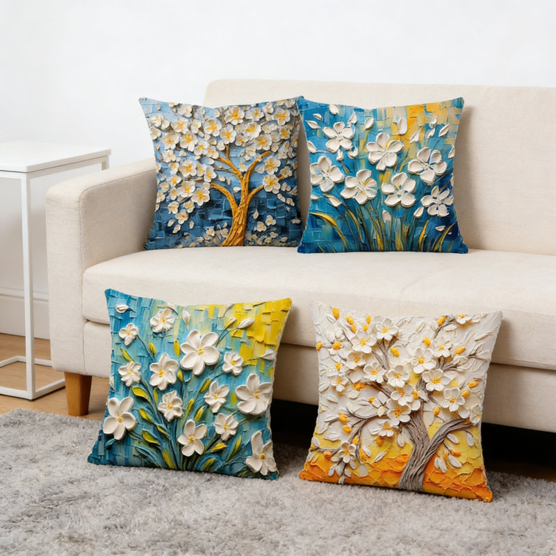 Decorative Throw Pillow Covers 18 x 18 Set of 4, Colorful Abstract Modern Art Porch Outdoor Home Decor, Artistic Sofa Couch Cushion Case Housewarming Gift