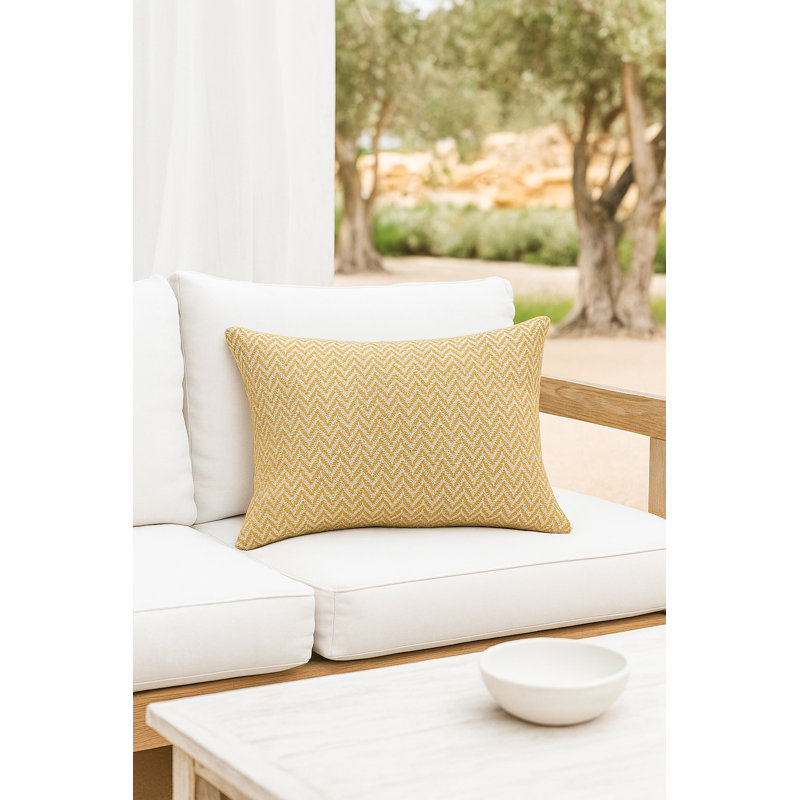 Marisol Herringbone Bay Indoor Outdoor Pillow 20x20, Yellow, Rectangle 14"H x 20"W, Polyester