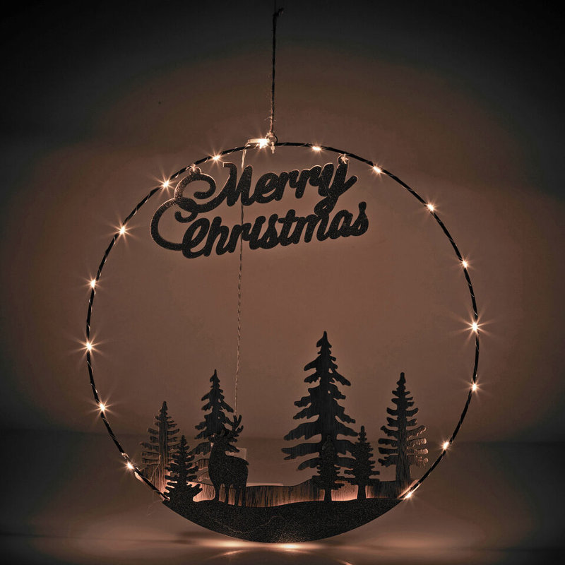 Hanging Circle 20 Warm White LED Lights Hoop Merry Christmas Decoration 40cm