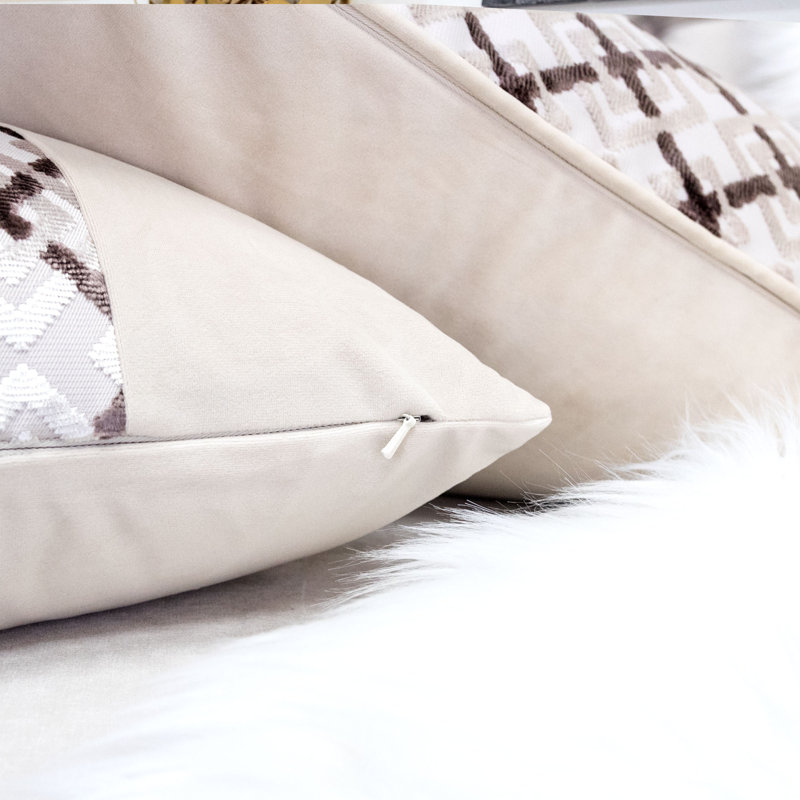 Geometric Velvet Throw Pillow, Cream/Brown