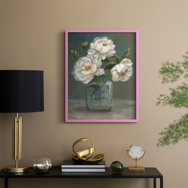 Reproduction encadrée de roses rétro - bois massif, H 30 po x l 24 po, Rose