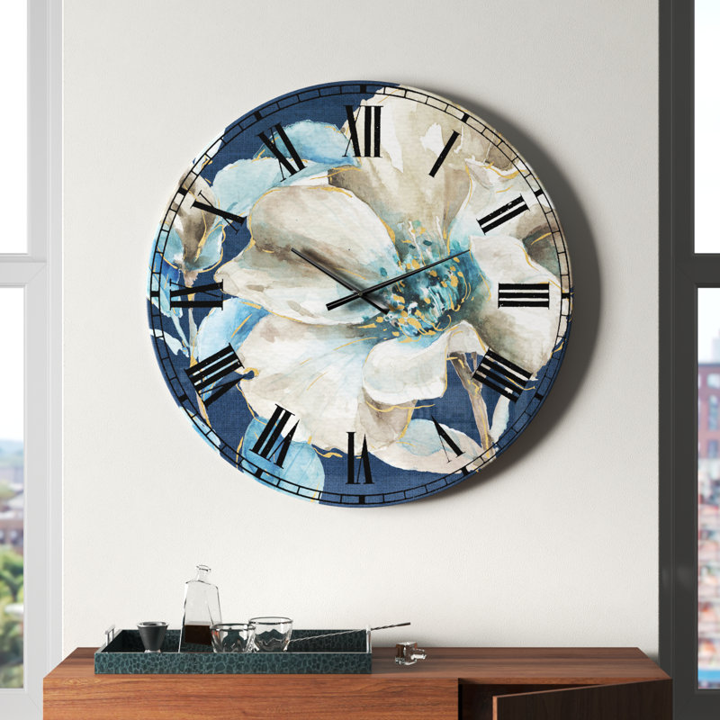 Indigold Peony IV - Horloge murale traditionnelle, Surdimensionné, Bleu