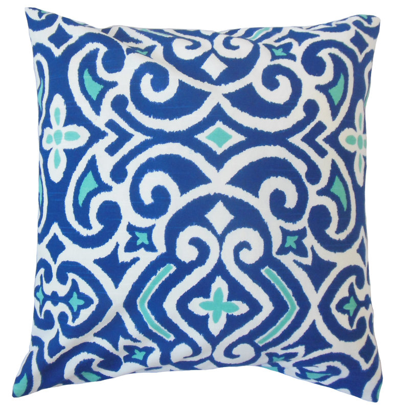 Damask Cotton Reversible Throw Pillow, 24" x 24", Terrain