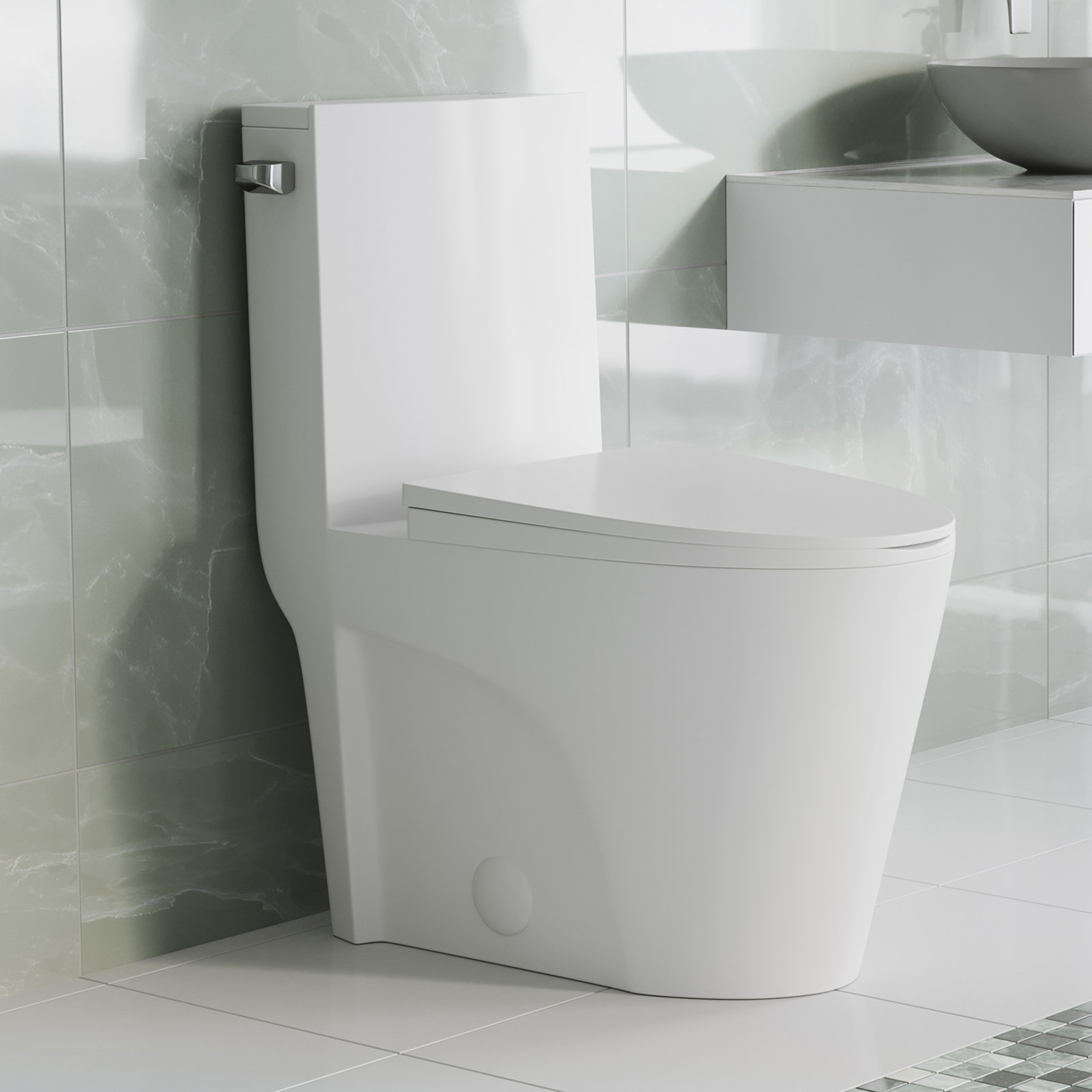 St. Tropez 1-Piece Elongated Toilet, Left, 12", Matte White