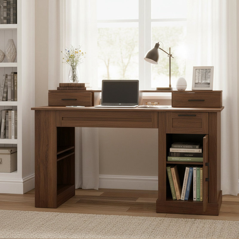 Écriture Panissidi avec armoire de rangement et station de charge, Noyer foncé