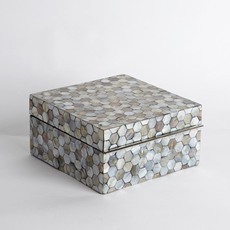 Mother of Pearl Box, 4.5" H x 9" W x 9" D, Pearl
