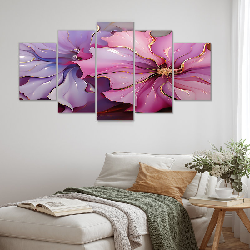 Fleur de verre mauve et rose mauve - pivoine 5 pièces