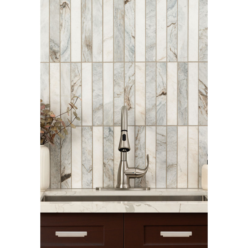 Castella de Blanc 2 in. x 12 in. Honed Marble Mosaic Floor and Wall Tile