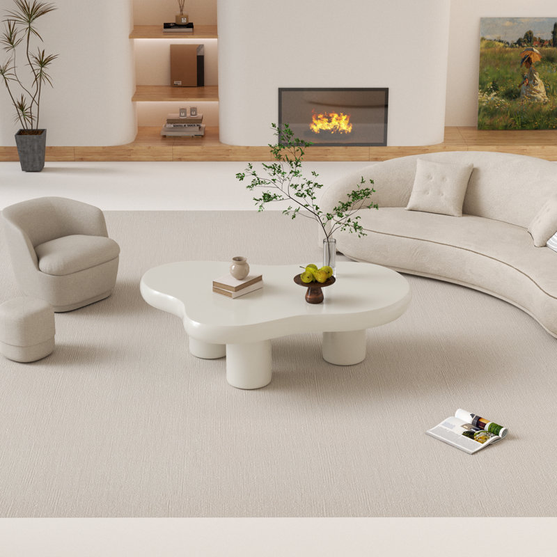 39.5" Modern Free Form Irregular Cloud Shaped White Coffee Table With 3 Legs For Living Room&Bedroom , Cream White