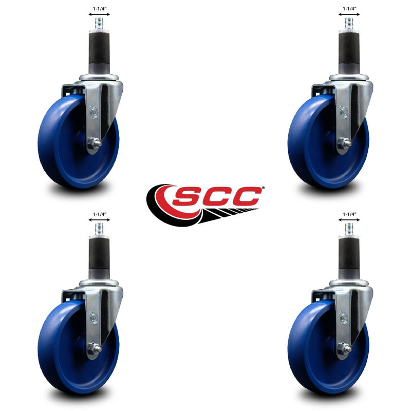 Solid Poly Wheel Swivel 1-1/4 Inch Expanding Stem Caster Set SCC