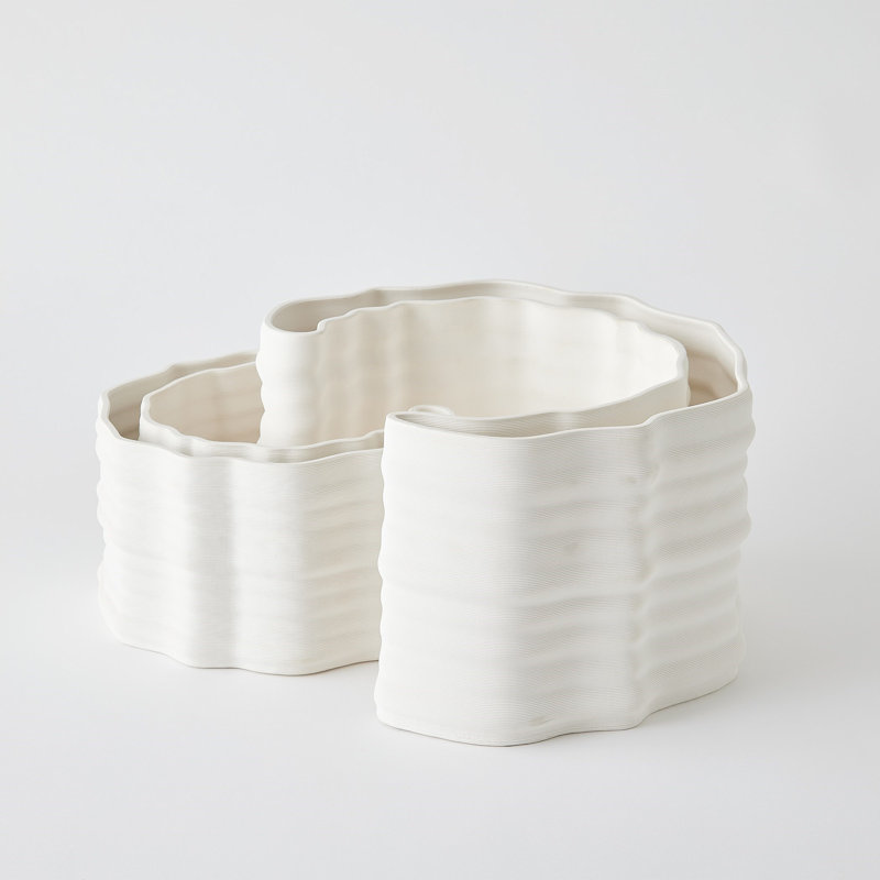 Crescent Printed Vase-Matte White-Lg, 5.75" H x 8.75" W x 8.25" D