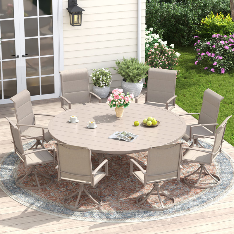 63" Patio Dining Set With Foam-Padded Swivel Chairs, Sandshell/Sandshell/Sandshell