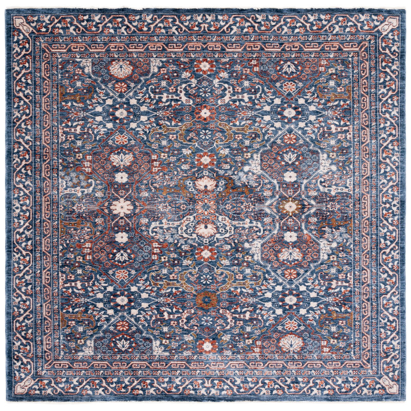 Ralph Lauren Belvoir Power Loomed, Polyester, Navy Area Rug, Square 6'7"