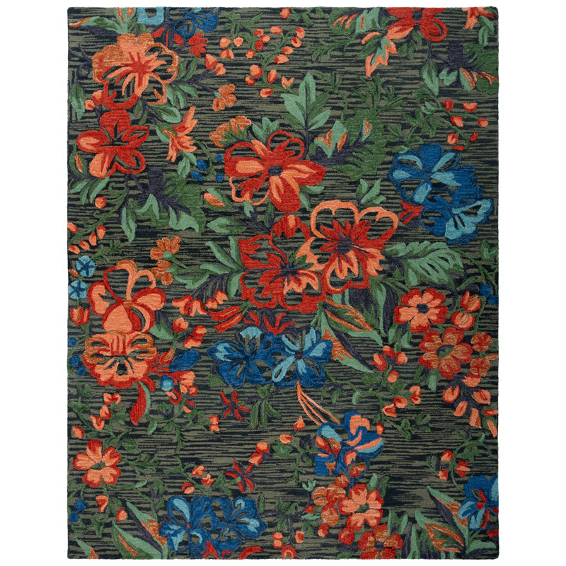 Jardin Hand Tufted Wool Cotton Floral Rug in Blue, Rectangle 8' x 10'