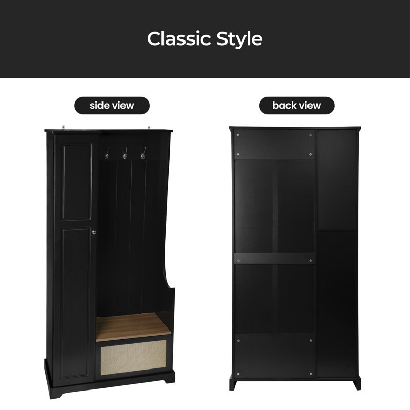 Arbre d'entrée Reeya avec rangement pour chaussures de 35,44 po de largeur, Noir