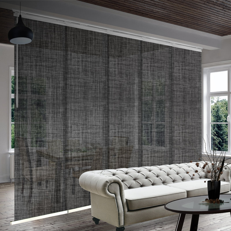 T245-P62AB Tweed 5-Panel Single Rail Panel Track Extendable 58"-110"W, Panel width 23.5", White, 110" W x 116" L