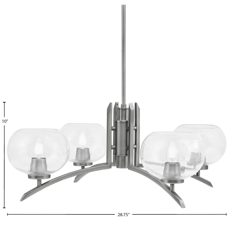 Kurve Light Chandelier With 7" Clear Bubble Glass, 58.25" H x 28.75" W x 28.75" D, Graphite, 4