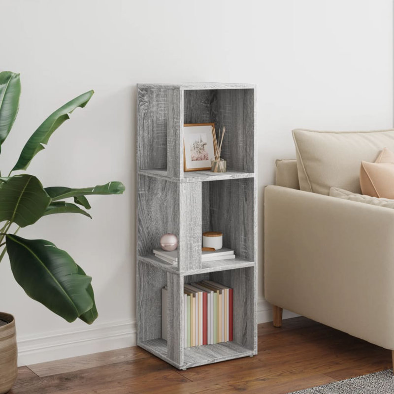 33cm W Corner Bookcase, 3 Shelves (100cmH x 33cmW x 33cmD), Grey Sonoma