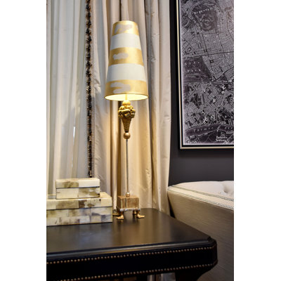 Hannasville Luxe Tall Buffet Lamp in Gold with Striped Shade
