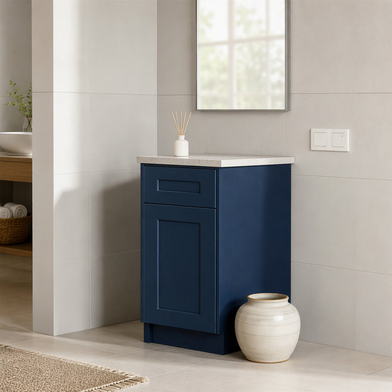 Armoire 12 po bleu marine avec porte à fermeture en douceur, tiroir, unité en bois massif peu encombrante avec tablette réglable pour la cuisine, la salle de bain, la buanderie et le garage (l 12 po x P 24 po x H 34,5 po)