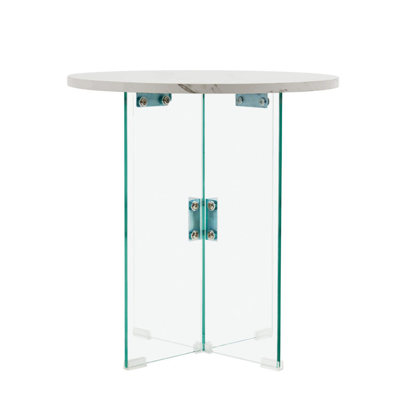 Earina Round Coffee Table, Faux Marble with Tempered Glass Legs
