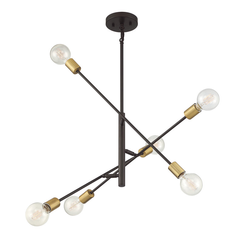 Lustre 6 lumières Mardiros, Bronze huilé / laiton naturel