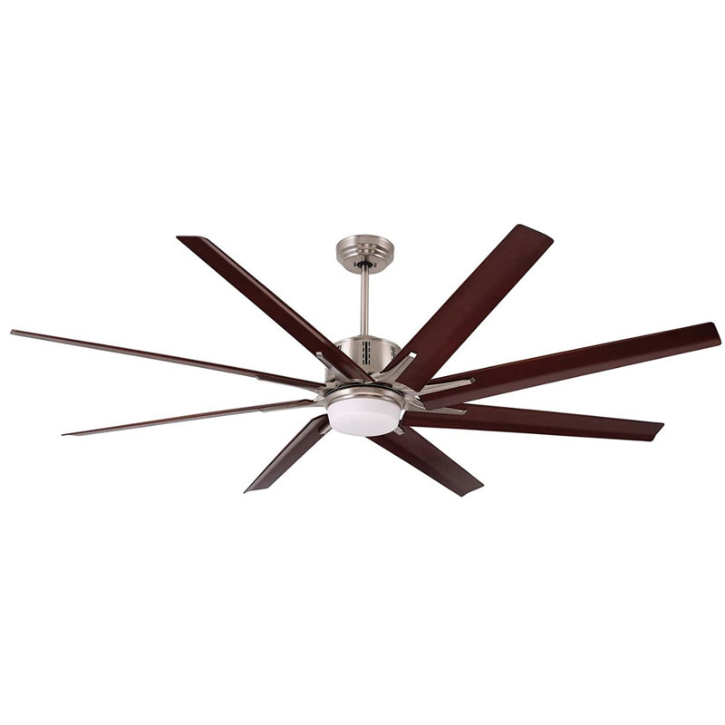 Kenja 72'' Ceiling Fan with LED Lights, Light Brushed Steel with Walnut Blades