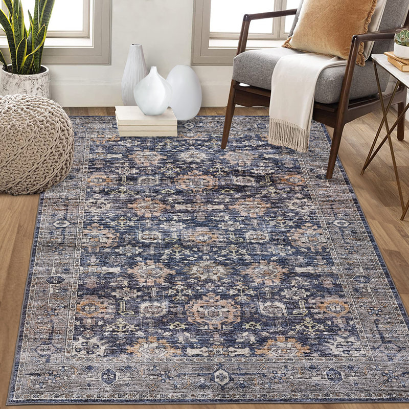 Washable Boho Area Rugs, Soft Oriental Vintage Floor Carpet for Entrance, Bedroom, Kitchen, Rectangle 8' x 10'