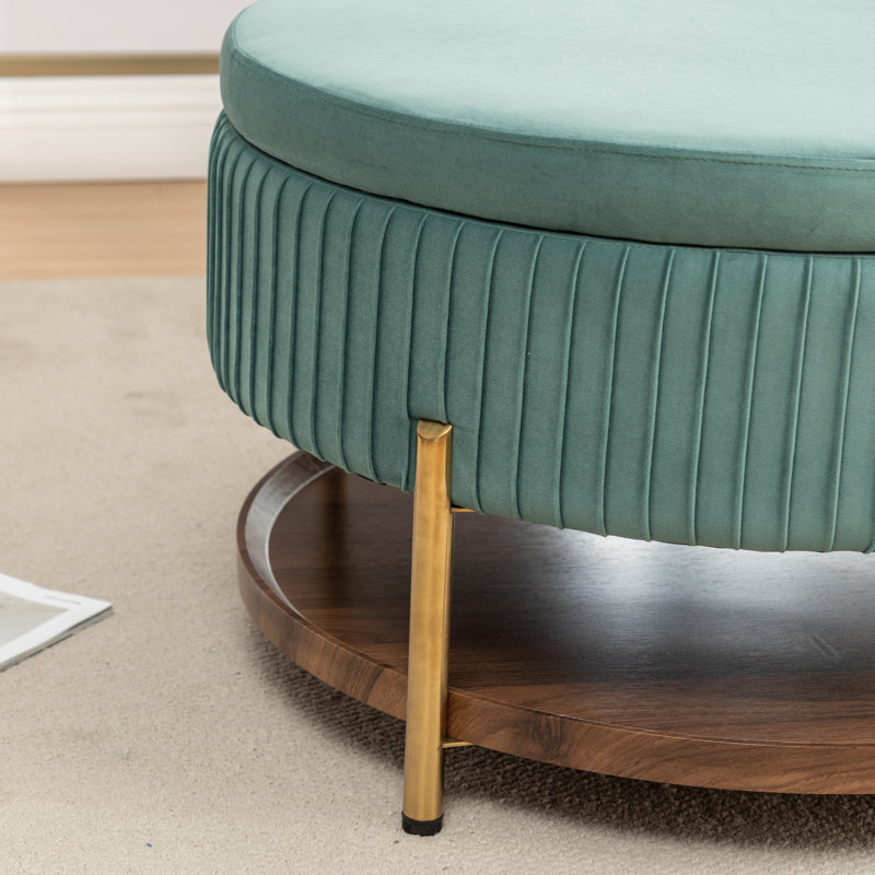 Repose-pieds rond avec rangement Charyn, Bleu sarcelle