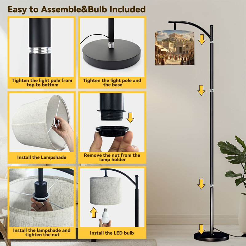 Arc Floor Lamp Ancient Greek Marketplace Parthenon Floor Lamps with Remote LED Lights Adjustable Lamp Shades Tall Standing Lamps for Reading Office Living Room