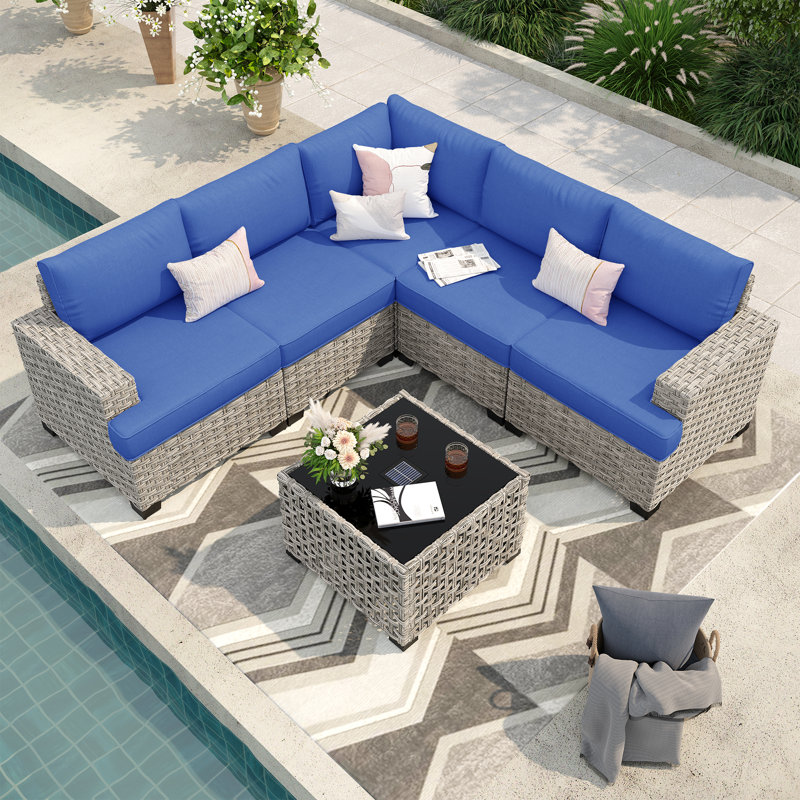 Harbin 6 - Person Outdoor Seating Group With Cushions, Navy