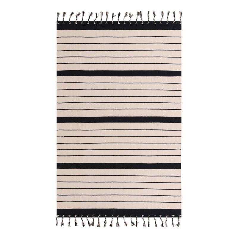 Asenet Cotton Striped Indoor Rug, Rectangle 6'1" x 9'