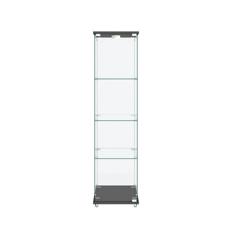 Modern Glass Display Cabinet with LED lights, Quick-assembly Antique Cabinet, Tempered Glass Bookshelf, Suitable for Living Room and Bedrooms, 1-door 4-shelf