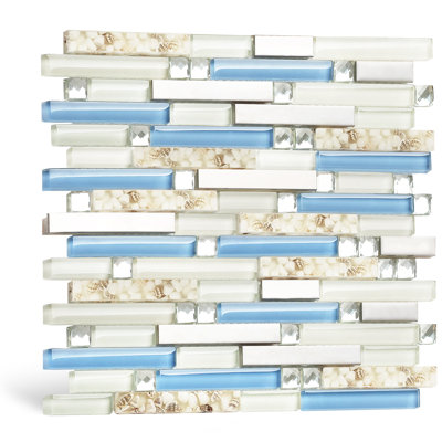 Sky Blue Glass Tile Seashell Inside Interlocking Pattern For Kitchen Backsplash Bath Shower Borders
