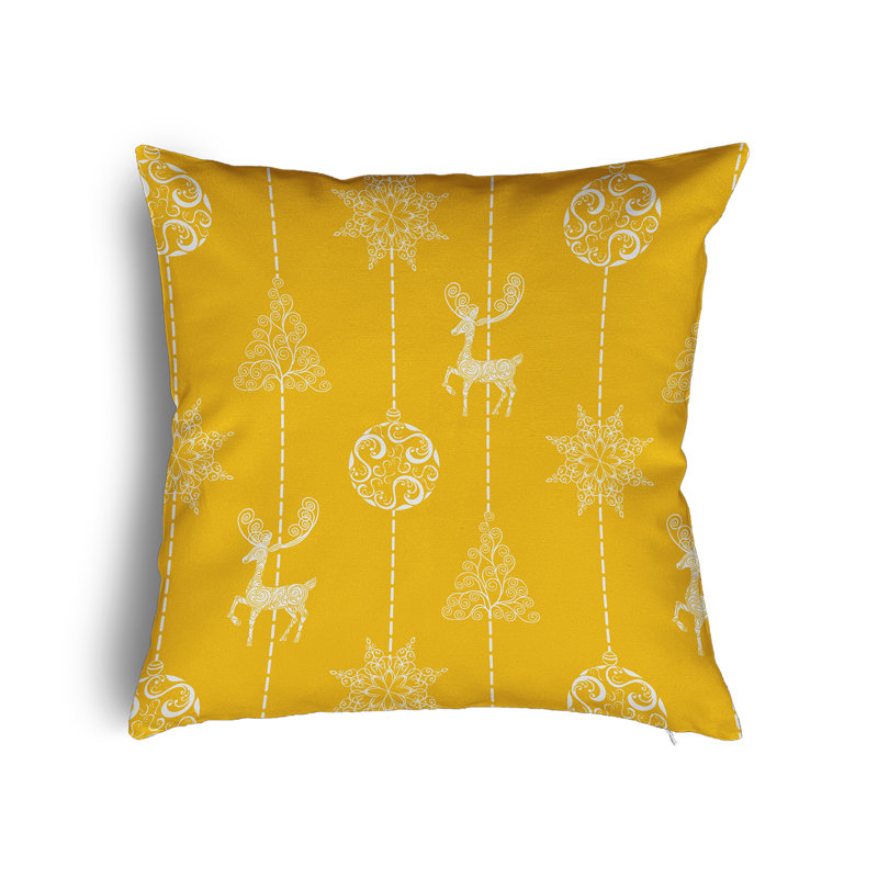Coussin décoratif avec lignes de Noël, H 16 po x l 16 po, Jaune