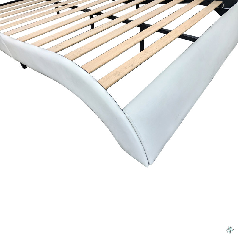 Upholstered Platform Bed Frame With Led Lighting, Bluetooth Connection To Play Music Control, White, Queen