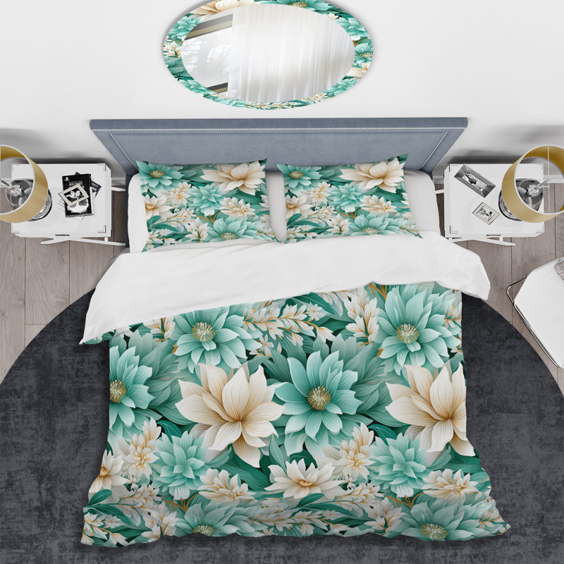 Ensemble de housse de couette Bohemian Dream Emerald Dahlia, Housse de couette pour très grand lit et 2 très