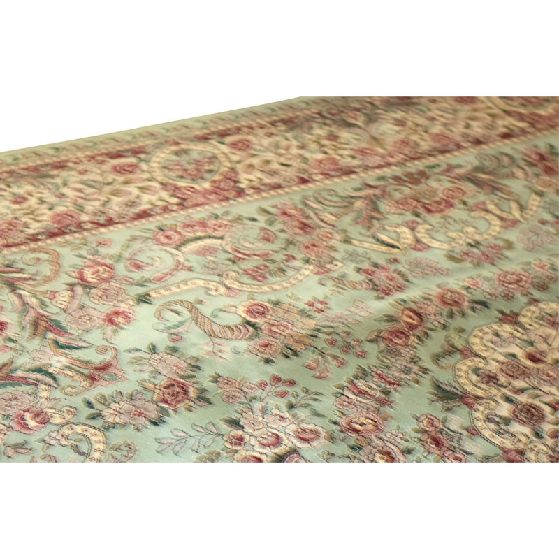 Hand Knotted Wool Area Rug in Green