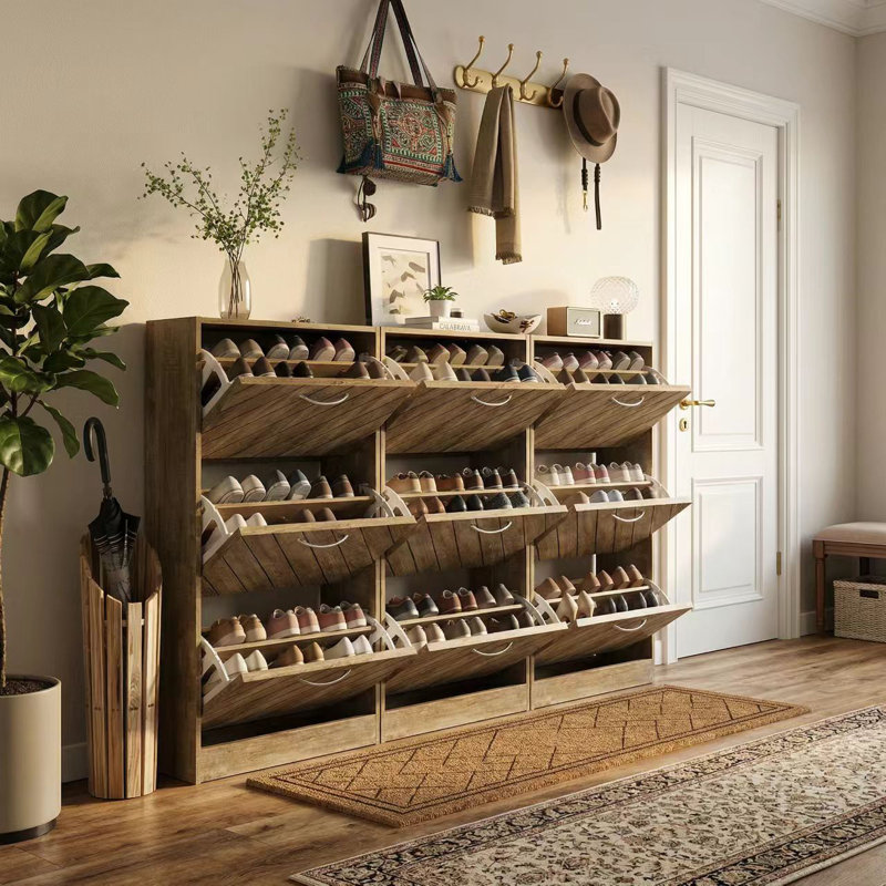 Armoire de rangement pour chaussures 36 paires avec tablettes réglables, Bois naturel