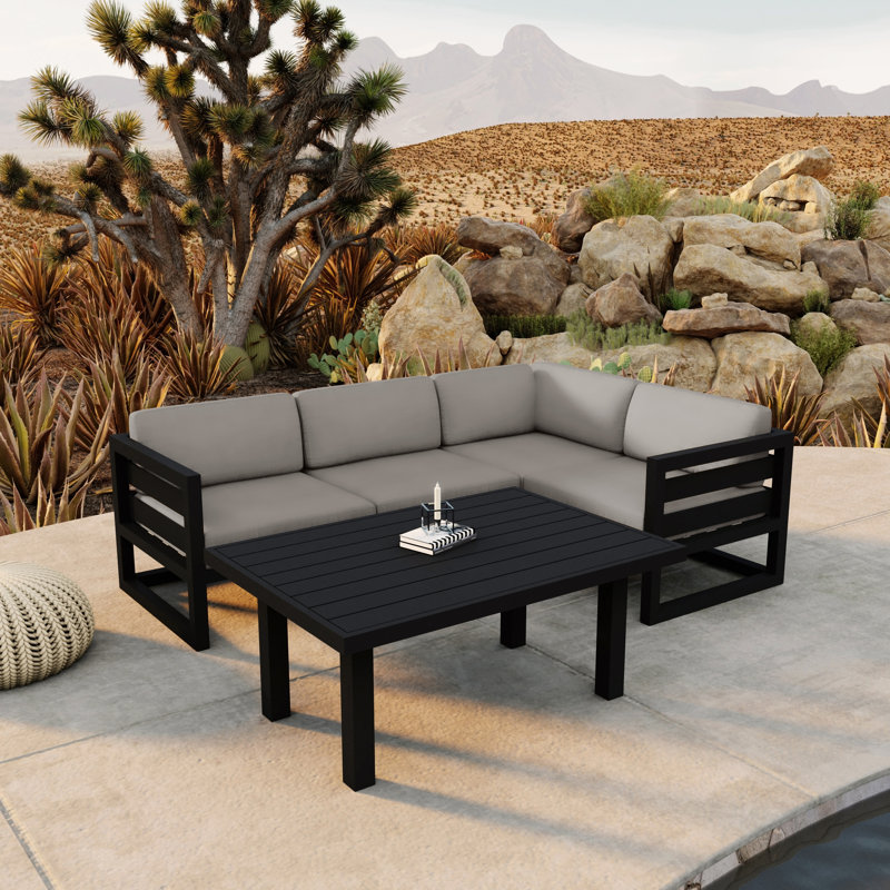 Avion Classic 5 Piece Sectional Set - Black - Cast Lagoon, Black, Canvas Charcoal Sunbrella® Canvas