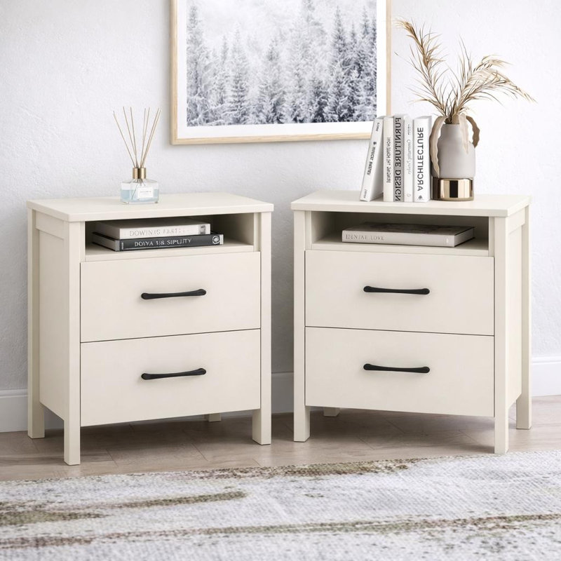 Pruitt 22.7" 2 Drawer Nightstand, Set of 2, Matt White