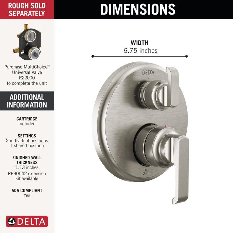 Ensemble de garniture de soupape de dérivation intégrée à 3 réglages Tetra 14 Series, ensemble de dérivation de robinet de douche