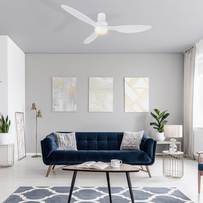 Ventilateur de plafond encastré à DEL à 3 pales de 52 po avec télécommande et ensemble d'éclairage inclus , Blanc